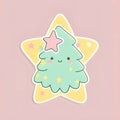 Sticker smiling Christmas tree on a bright background. The Christmas star as a symbol of the birth of the savior