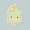 Sticker smiling Christmas tree on a bright background. The Christmas star as a symbol of the birth of the savior