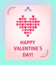 Sticker or social media banner embroidery pink heart shape and funny little birds couple for Valentines day congratulation Royalty Free Stock Photo