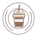 sticker stamp circular with glass disposable of cappuccino with Skinny drinks