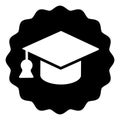Sticker with student hat solid icon, learners permit concept. Vector graphics. Graduate cap on seal, education sign on Royalty Free Stock Photo
