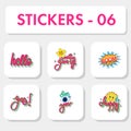 Sticker Style Hello, Never Give Up, Smiley Flower, Comic Boom, Yes!, See You, Eye, Be Happy, Sun On White