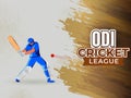 Sticker Style ODI Cricket League Text with Illustration of Batter Player Hitting Ball Royalty Free Stock Photo