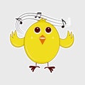 Sticker Style Singing Or Music Bird On Grey