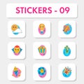 Sticker Style Smiley Sun, Hot Air Balloon, Butterfly, Heart Angel, Cupcake, Flower Plant Pot, Ice Cream Cone, Flower, Cloud On Royalty Free Stock Photo