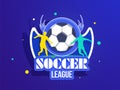 Sticker style soccer badge with silhouette of football players for Soccer League concept.