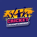 Sticker style text Cricket Championship with silhouette of cricket players.