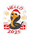 Sticker with symbol of the 2025 year. Cute snake with gifts. Colorful design for social media communication, networking.