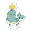 sticker of tattoo style happy squirting whale character