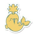 sticker of tattoo style happy squirting whale character