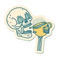 tattoo style sticker of a skull drinking coffee