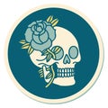 tattoo style sticker of a skull and rose