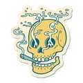 tattoo style sticker of a skull smoking