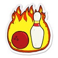 sticker of a ten pin bowling cartoon symbol with fire Royalty Free Stock Photo