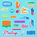 Sticker text music meeting date idea coffee time and remember inspiration word motivation text emblem doodle collection