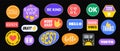 Sticker Vector Pack retro badge cool happy label icon. Sticker patch set design, trendy pop graphic hipster emoji mockup