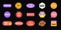 Sticker Vector Pack retro badge cool happy label icon. Sticker patch set design, trendy pop graphic hipster emoji mockup