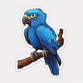 Representative sticker of fictional blue macaw, created in AI in high quality