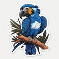 Representative sticker of fictional blue macaw, created in AI in high quality