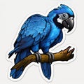 Representative sticker of fictional blue macaw, created in AI in high quality