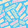 sticker words pattern. motivation phrase, dialogue colored words. vector funny simple cartoon letters