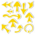 Sticker yellow arrow set isolated