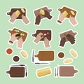 Set of cutting boards and cooking hands stickers