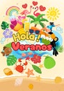 Hola Veranos Spanish summer typography inspire by tropical beachy backdrop Royalty Free Stock Photo