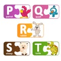 Stickers alphabet animals from P to T Royalty Free Stock Photo