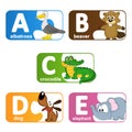 Stickers alphabet animals from A to E