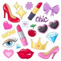 Stickers badges pack for girls. Royalty Free Stock Photo