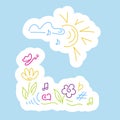 Stickers. Cloud, notes, sun, flower, butterfly, rainbow, musical notation Royalty Free Stock Photo