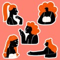 Stickers collection with abstract trendy creative girls.