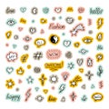 Stickers collection. Doodle line set with different design elements. Tattoo design. Cute hand drawn doodles. Graffiti decoration Royalty Free Stock Photo