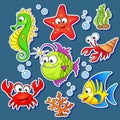 Stickers of cute cartoon sea animals