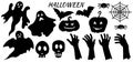 Stickers for cutting out paper for the Halloween holiday. Pumpkin, witch, skull, Ghost, hat, horns, web, spider and hands Royalty Free Stock Photo