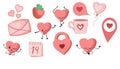 Stickers for the day of all lovers. Pink color. Romantic pictures. St. Valentine`s Day