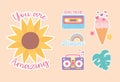 stickers decoration cartoon of ice cream leaf rainbow and flower