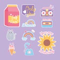 stickers decoration cartoon icons flower rainbow cat ice cream