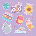 stickers decoration cartoon of pineapple flower leaf ice cream cat rainbow