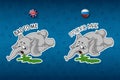 Stickers elephant. He felt bad. Vomiting. Big set of stickers in English and Russian languages. Vector, cartoon