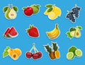 Stickers with fresh fruit set. Healthy food. Different types of delicious natural fruits and berries. Different kind of tropical Royalty Free Stock Photo