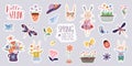 Springtime stickers collection with decorative seasonal elements and hand lettering Royalty Free Stock Photo