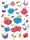Cute colorful stickers hearts love for planner, laptop, diary