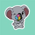 Stickers of Koala Close Their One Eye and Hold Tulips Cartoon, Cute Funny Character, Flat Design Royalty Free Stock Photo