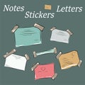 Stickers, letters, notes, a wish card, pieces of paper. Pictures for wallpaper, for desktop. Vector isolated