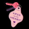 Stickers with loc and two Key with the heart shape. Text Keys to me heart.