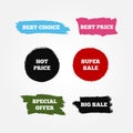 Stickers, logo, signs with text Best Choice, Hot Price, Big Super Sale, Special Offer.