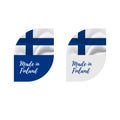 Stickers Made in Finland Waving flag. Isolated on white background. Vector illustration. Royalty Free Stock Photo