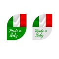 Stickers Made in Italy. Waving flag. isolated on white background. Vector illustration.